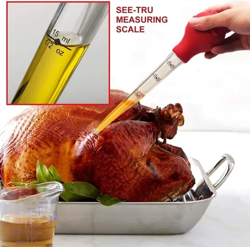 Vista 4 de KAYCROWN Turkey Baster - Bombilla de silicona de calidad comercial que incluye 2 agujas inyectoras de adobo de carne con cepillo de barbacoa y Rojo