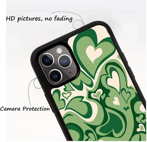 Vista 2 de Compatible con iPhone 12 y 12Pro - Funda protectora delgada y suave con diseño de corazón verde para niñas y mujeres
