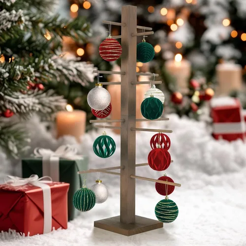 Vista 7 de Árbol de exhibición de adornos navideños de 32 pulgadas, centros de mesa para mesas, soporte para árbol de adornos de mesa, árbol artificial de mesa