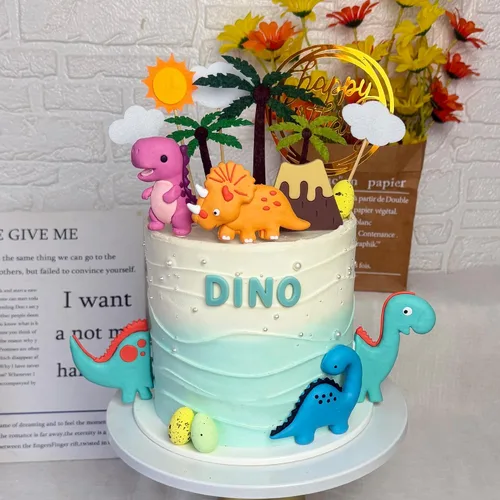 Vista 3 de Decoración de pastel de dinosaurio de arcilla para pastel de feliz