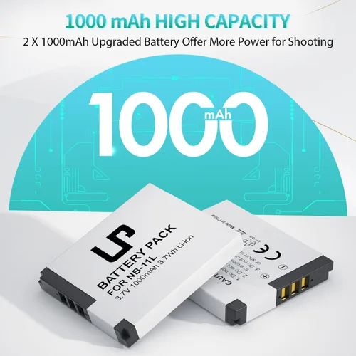 Vista 3 de LP Batería NB-11L, paquete de 2 baterías de 1000 mAh compatibles con Canon PowerShot A2300, A2400, A2500, A2600, A3400 es, A3500 es, A4000 es, ELPH