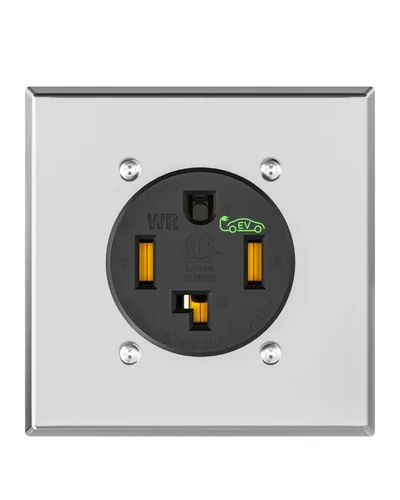 Vista 12 de Receptáculo/salida de dispositivo de hoja recta de carga EV de 30 amperios, resistente a la intemperie, NEMA 14-30R con placa de pared, grado