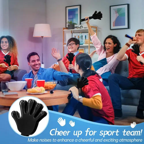 Vista 3 de 12 pinzas de mano negras de 7.5 pulgadas, que hacen ruido, regalos de fiesta, plástico para eventos deportivos, alegrías, baile, baloncesto, fútbol