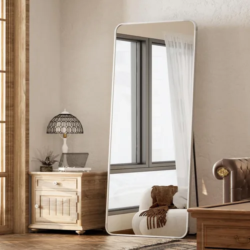Vista 19 de BEAUTYPEAK - Espejo de cuerpo entero negro, espejo de piso de 56 x 21 pulgadas con esquinas redondeadas, espejo para colgar, apoyar contra la pared