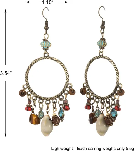 Vista 4 de Aretes bohemios para mujer, aretes colgantes bohemios vintage