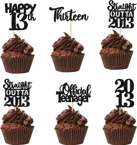 Vista 57 de 30 piezas negras para cupcakes de 10.º cumpleaños con purpurina Ten Happy 10 Straight Outta 2016 para saludos a 10 años 10 cumpleaños, boda Negro