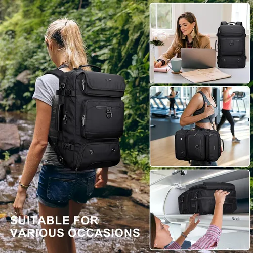 Vista 8 de PIJUSHI Mochila de viaje de mano para mujeres y hombres, bolsa de lona convertible, mochila de equipaje grande, para laptop de 16 pulgadas