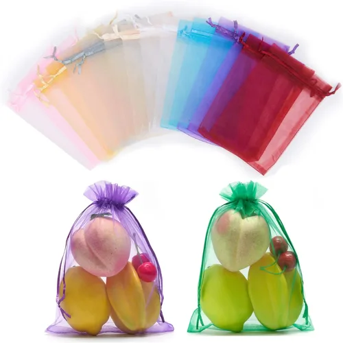 Vista 3 de Volanic 100 unidades de 6 x 9 pulgadas (6.7 x 9.1 in), bolsa de regalo de organza con cordón transparente, bolsa de joyería, bolsa de fiesta, boda