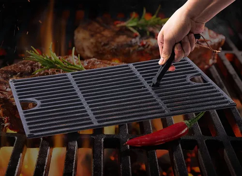 Vista 6 de DELSbbq Paquete de 2 elevadores de parrilla de parrilla, elevador de rejilla de cocción de hierro fundido, herramienta universal para la mayoría