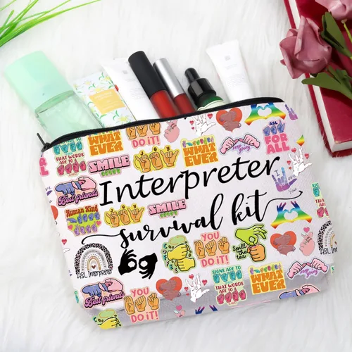 Vista 5 de GJTIM Bolsa con cremallera para intérprete, kit de supervivencia, bolsa de maquillaje para lenguaje de signos ASL
