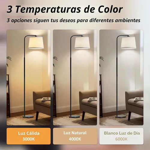 Vista 2 de Lámpara de pie AKASUKI para sala de estar con 3 temperaturas de color, lámparas de pie con interruptor de pie para sala de estar, dormitorio