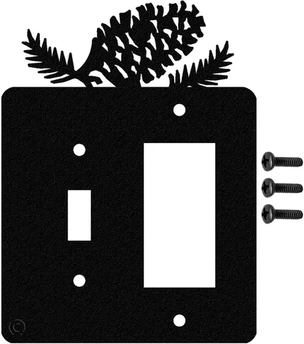 Vista 19 de Pine Cone - Placa de pared de doble toma de corriente dúplex (doble potencia, negro) - Fabricado en Estados Unidos