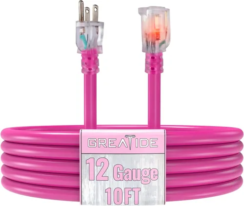 Vista 25 de Cable de extensión para interiores con extremo iluminado, cable de extensión resistente de calibre 12 de 3 pies, cable de extensión de 3 clavijas