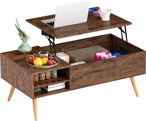 Vista 11 de [Usado] FDW Mesa auxiliar redonda de 2 niveles moderna de madera con almacenamiento para sala de estar, dormitorio u oficina, mesa de centro Marrón