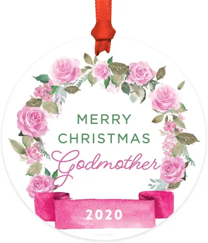 Vista 13 de Andaz Press Adorno de Navidad de madera grabado con láser para aniversario de boda, 1 año juntos, Navidad 2025, pancarta de flores rosas, 1 paquete