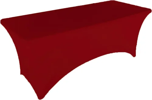 Vista 2 de Mantel de elastano color burdeos de 6 pies para mesa plegable rectangular ajustable