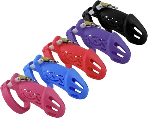 Vista 8 de Jaula de castidad de silicona rosa para hombres, jaula de pene pequeño para adultos, dispositivo de castidad BDSM, juguetes para parejas