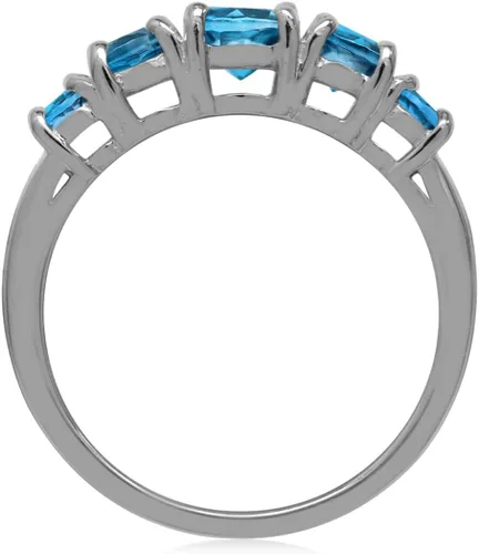 Vista 24 de Silvershake Anillo de plata de ley 925 chapada en oro blanco o amarillo con piedra natal de 5 piedras para mujer Azul zafiro creado