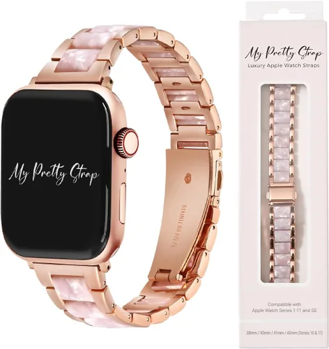 Vista 12 de Compatible Apple Watch Band Strap, Stainless Steel Fashion iWatch Replacement Strap- Easy Resizing, No Tool Needed, Fits Most Wrists- Series 1-11