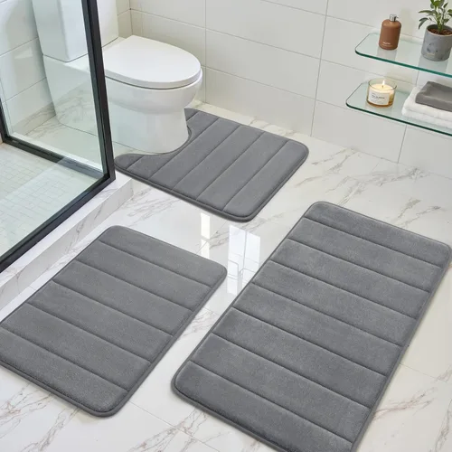 Vista 11 de BYSURE Juego de 3 tapetes de baño de espuma viscoelástica color beige, antideslizantes, extra suaves, absorbentes, lavables a máquina y secos
