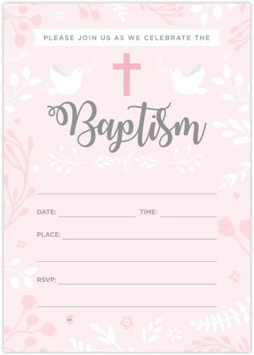 Vista 4 de Invitaciones de bautismo para bebés, 25 tarjetas y sobres de relleno en blanco.