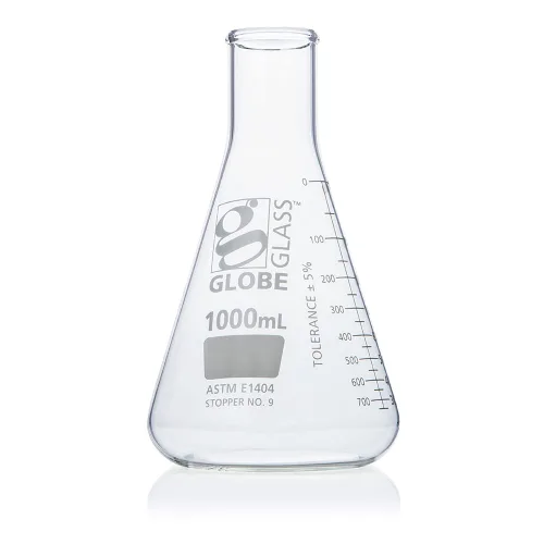 Vista 4 de Erlenmeyer - Frasco de vidrio, 0.8 fl oz, boca estrecha, graduaciones dobles, vidrio de borosilicato 3.3, ASTM E1404, 12/caja