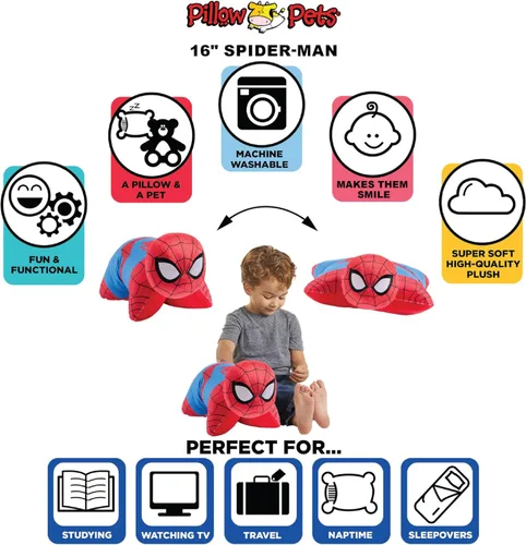 Vista 4 de Pillow Pets Juguete de peluche de Spider-Man de 16 pulgadas, animal de peluche de Marvel Disney