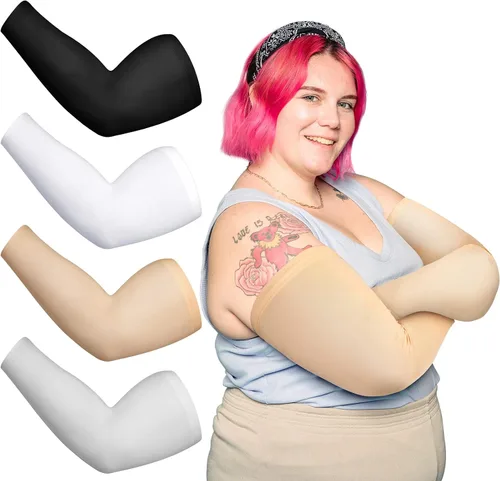 Vista 10 de 4 pares de mangas de compresión de gran tamaño para mujer, con protección solar UV, de seda helada, de gran tamaño, para mujer