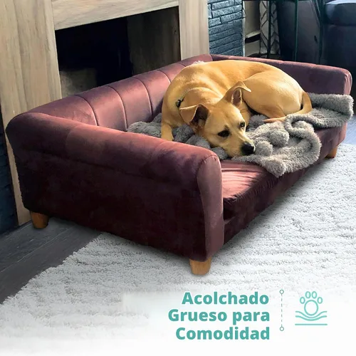 Vista 5 de CRITTER SITTERS Sofá rectangular de terciopelo sintético marrón de 42 pulgadas para perros medianos y grandes, sofá de felpa elevada para perros