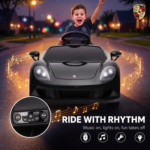 Vista 7 de Qaba Auto de paseo para niños de 12 V, con licencia Porsche Carrera GT con Negro