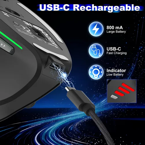 Vista 7 de TRELC Mouse inalámbrico para juegos con balancín 5 D, 24000 DPI/11 botones programables, mouse ergonómico para conexión de 2 dispositivos