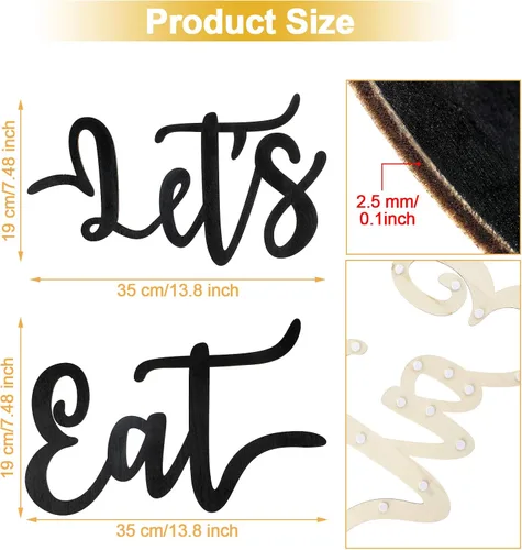 Vista 2 de Jetec 2 piezas Letrero para comer Signo de madera para decoración de pared de cocina Rústico Letreros cortados para comer Placa colgante de pared