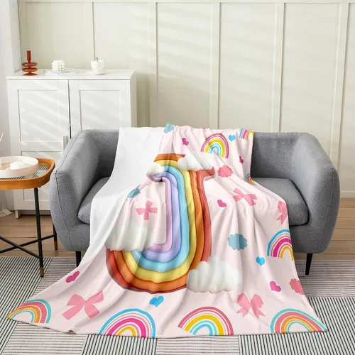 Vista 13 de Erosebridal Rainbow English Alphabet Fleece Throw Blanket 40"x50" - Ultra-Soft for Couch Sofa Bed,Cartoon Letters Flannel Blanket,Love Hearts Fuzzy