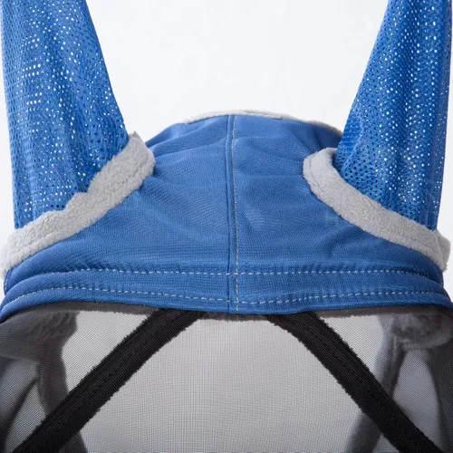 Vista 164 de Harrison Howard Máscara de mosca de caballo luminosa profesional estándar con orejas protección UV para caballo, azul y plateado, pequeño poni Azul