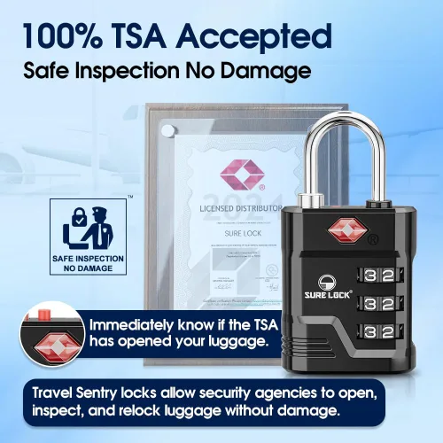 Vista 2 de Cerradura de equipaje aprobada por la TSA SURE LOCK Negro
