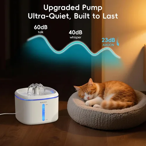 Vista 6 de Fuente de agua para gatos, fuente para gatos de 84 onzas / 2.5 L, dispensador automático ultrasilencioso de agua para mascotas mejorado con 8