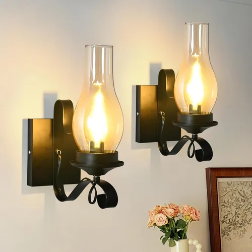 Vista 10 de Black Plug in Wall Sconce 1-Pack, UL Listed Rustic Farmhouse Lamp, E12 Base