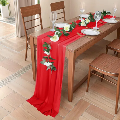 Vista 8 de DUOBAO Hot Pink Table Runner 10ft Chiffon Table Runner 29''x120'' Sheer Fabric for Wedding, Party, and Bridal Shower Decor