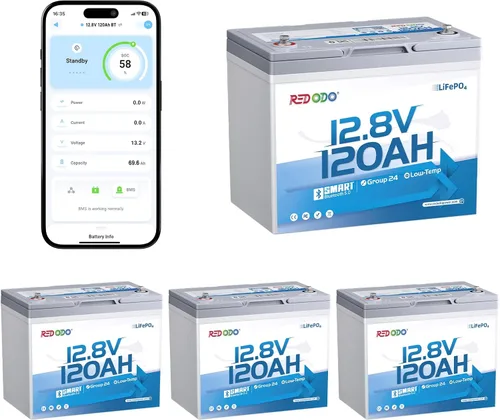 Vista 6 de Redodo LiFePO4 Batería inteligente Bluetooth 24V 50Ah TM baja temperatura, batería de litio integrada en 50Ah BMS, 10 años de vida útil, perfecta