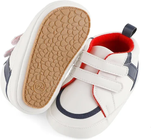 Vista 5 de ESTAMICO - Tenis de piel sintética para bebés, niños y niñas, suela de goma antideslizante, para primeros pasos, zapatos para exteriores