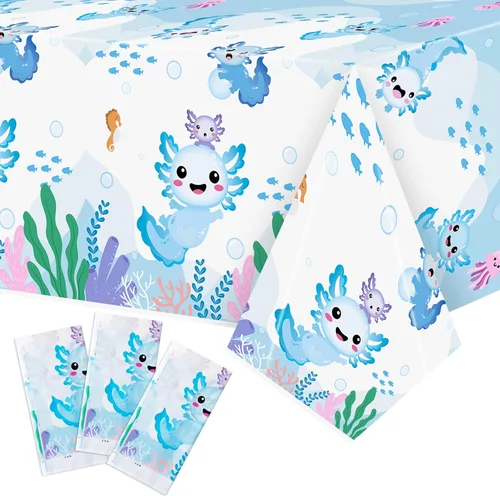 Vista 23 de Mantel de mesa para decoración de fiesta, 3 paquetes de mantel de plástico rectangular desechable para piscina de verano, baby shower, cumpleaños