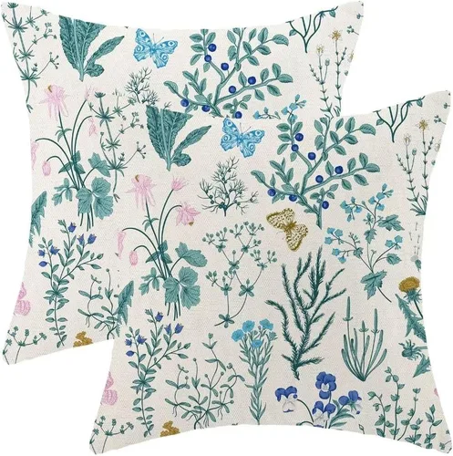 Vista 7 de AEIOAE - Juego de 2 fundas de almohada de margaritas rústicas de 16 x 16 pulgadas, fundas de almohada vintage de libélula de color azul verdoso