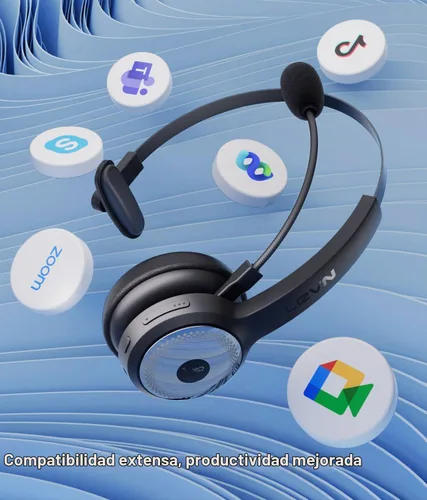 Vista 4 de LEVN Auriculares inalámbricos con micrófono para el trabajo, auriculares inalámbricos (base de carga, cancelación de ruido y botón de silencio)
