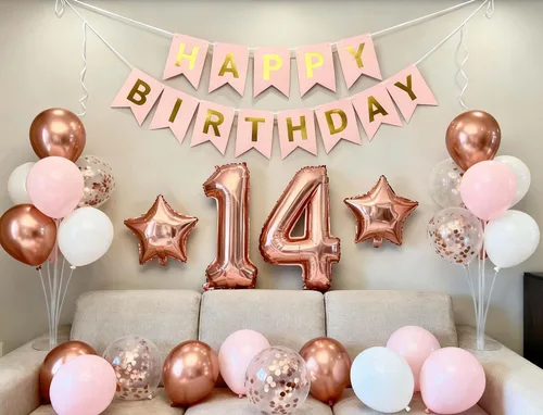 Vista 8 de Globos de fiesta de cumpleaños número 11 para niñas, pancarta de cumpleaños número 11, globos de papel de aluminio de color oro rosa con el número