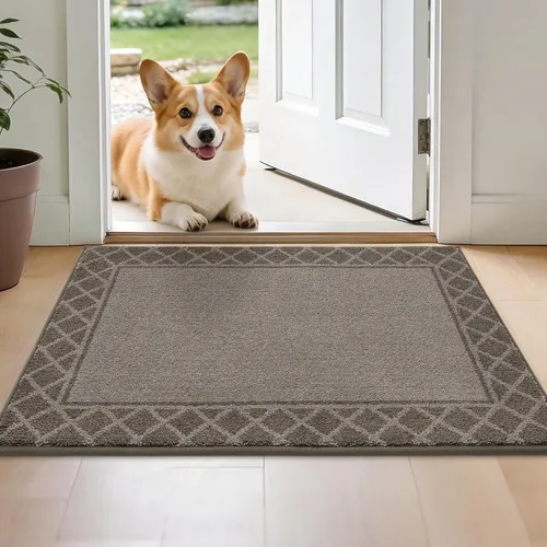 Vista 9 de BEQHAUSE Tapete para puerta atrapador de suciedad, antideslizante, absorbente, de bienvenida, de bajo perfil, lavable, para patas fangosas, entrada