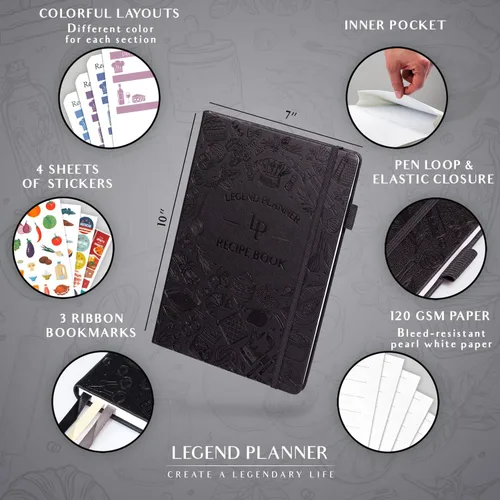 Vista 2 de Legend - Libro de recetas familiar en blanco para escribir tus propias recetas, diario de cocina vacío, cuaderno de cocina personalizado, tapa dura