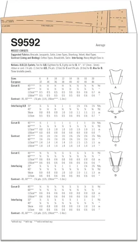 Vista 2 de Simplicity SS9592AA - Paquete de corsés forrados para coser, código de diseño S9592, tallas 6-8-10-12