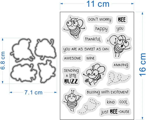 Vista 5 de Happy Bee Day - Juego de sellos y troqueles para hacer tarjetas, sellos transparentes y troqueles de corte de metal para álbumes de recortes