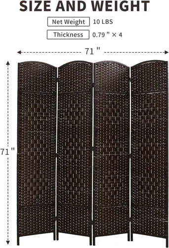 Vista 7 de Panel divisor, 4 paneles de 6 pies plegables de privacidad, divisores de habitación independientes con bisagras (marrón)