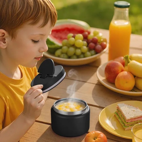 Vista 7 de Termo de sopa de 14.5 onzas para comida caliente para niños, tarro de comida aislado al vacío, termo de sopa sin torsiones para comida caliente